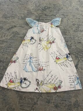 Princess Print Girls' Sundress in White, Blue & Yellow
